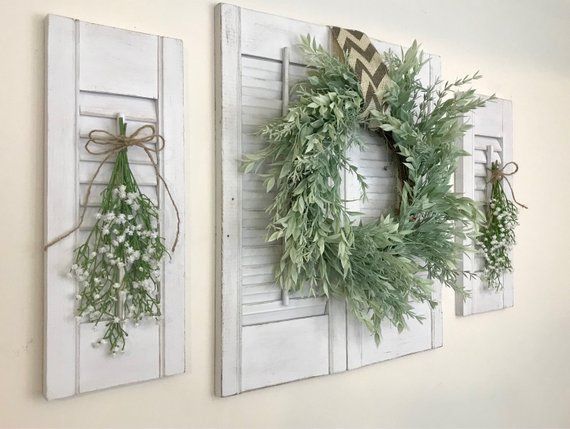 Rustic Leaf Wreath and Shutter Wall Hanging